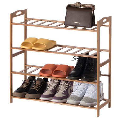 Basicwise Bamboo Storage Shoe Rack, Free Standing Shoe Organizer Storage Rack, 4 Tier QI004330.4